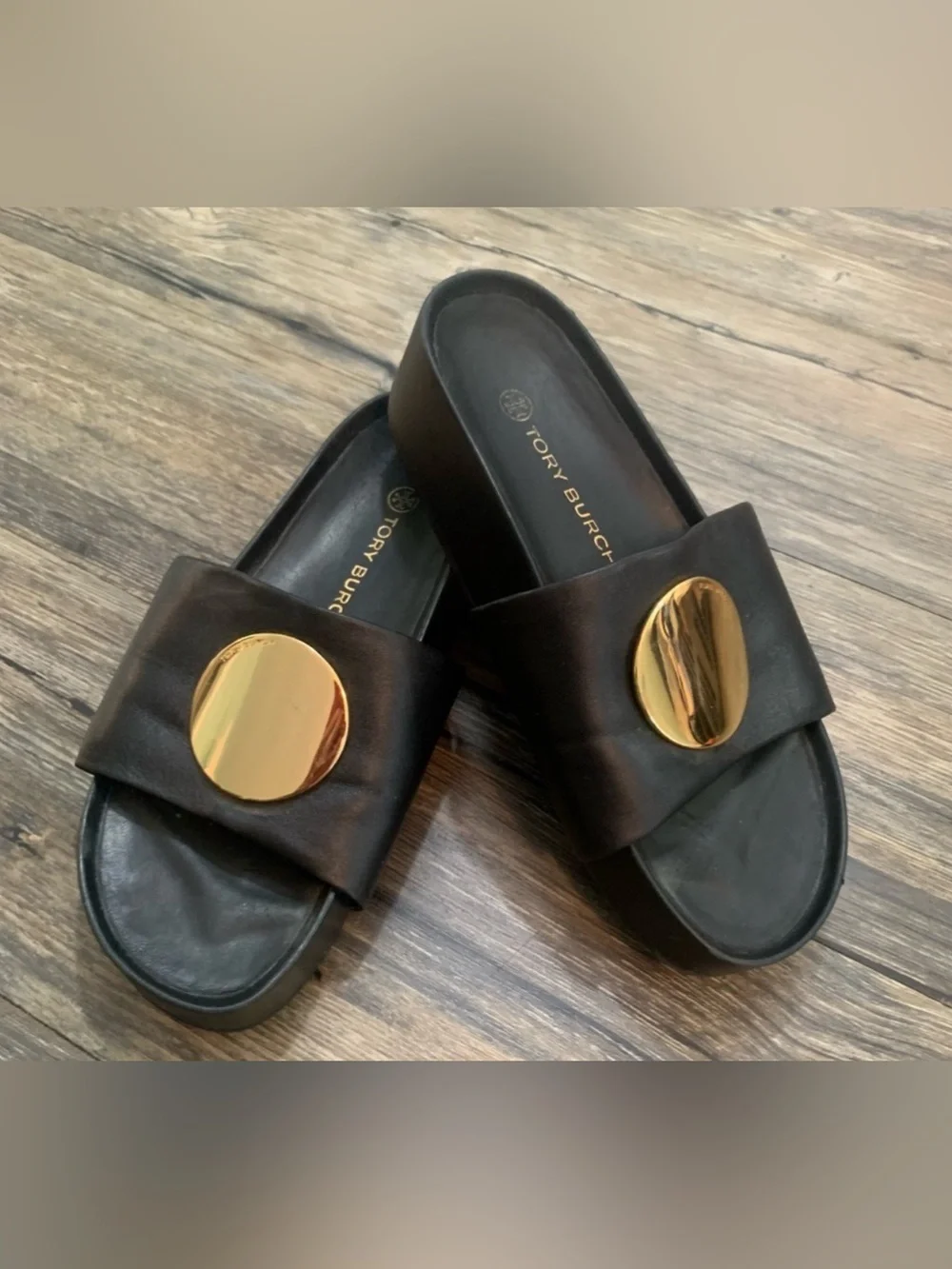 Tory Burch Patos Leather Platform Slide Sandals Sz 8M